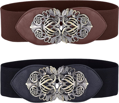 Women Stretchy Vintage Dress Belt Elastic Waist Cinch Belt CL413 Apparel & Accessories > Clothing Accessories > Belts GRACE KARIN Black+brown 2 Medium 