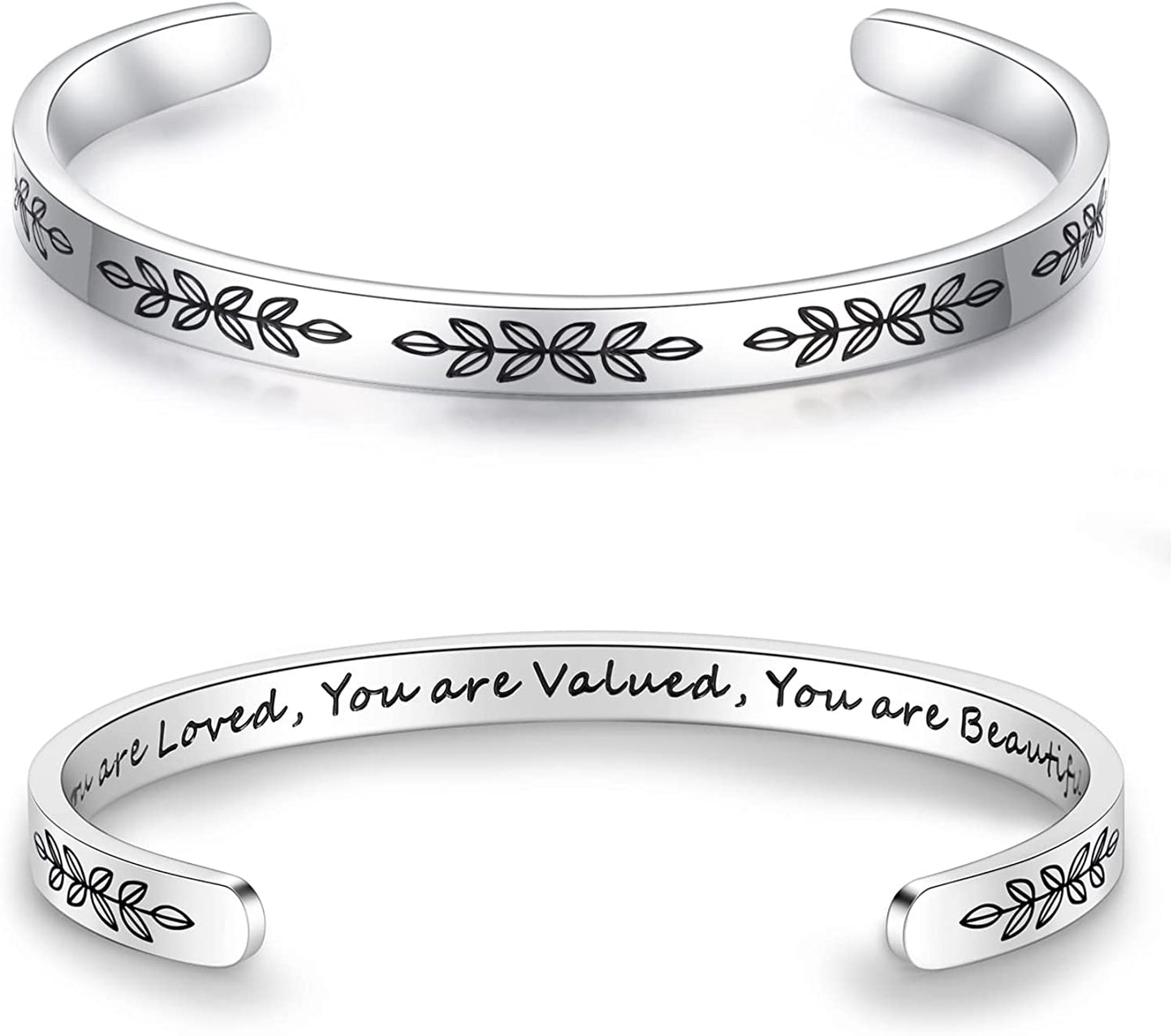Aryahozel Motivational Cuff Bracelet for Women Girls, Personalized Jewelry Gifts for Her Daughter Mom Sister Niece Best Friends, Engraved Different Sayings Apparel & Accessories > Jewelry > Bracelets AryaHozel Women/Girl gift-You are loved you are valued you are beautiful  