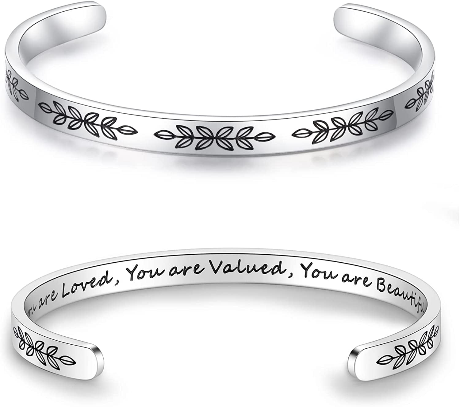 Aryahozel Motivational Cuff Bracelet for Women Girls, Personalized Jewelry Gifts for Her Daughter Mom Sister Niece Best Friends, Engraved Different Sayings Apparel & Accessories > Jewelry > Bracelets AryaHozel Women/Girl gift-You are loved you are valued you are beautiful  