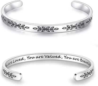 Aryahozel Motivational Cuff Bracelet for Women Girls, Personalized Jewelry Gifts for Her Daughter Mom Sister Niece Best Friends, Engraved Different Sayings Apparel & Accessories > Jewelry > Bracelets AryaHozel Women/Girl gift-You are loved you are valued you are beautiful  
