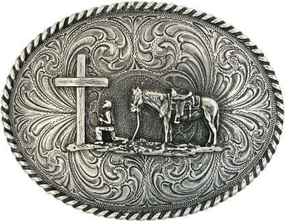 Montana Silversmiths Christian Faith Series Attitude Western Belt Buckle (Christian Cowboy - Antiqued Silver) Apparel & Accessories > Clothing Accessories > Belt Buckles Montana Silversmiths   