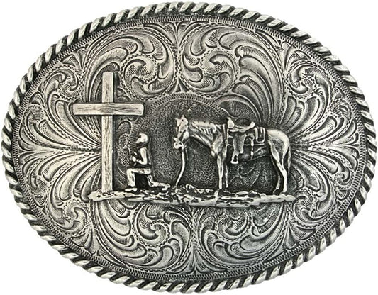 Montana Silversmiths Christian Faith Series Attitude Western Belt Buckle (Christian Cowboy - Antiqued Silver) Apparel & Accessories > Clothing Accessories > Belt Buckles Montana Silversmiths   