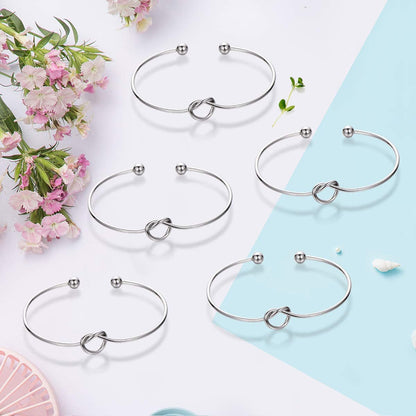 Bridesmaid Bracelets-Ikooo 5 Pcs Love Knot Open Bangle with Bride Tribe Hair Tie for Best Friend, BFF of the Bride Wedding Gift Apparel & Accessories > Jewelry > Bracelets MOOKOO   