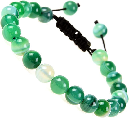 Massive Beads Natural Healing Power Gemstone Crystal Beads Unisex Adjustable Macrame Bracelets 8Mm Apparel & Accessories > Jewelry > Bracelets MASSIVE BEADS Agate Green  