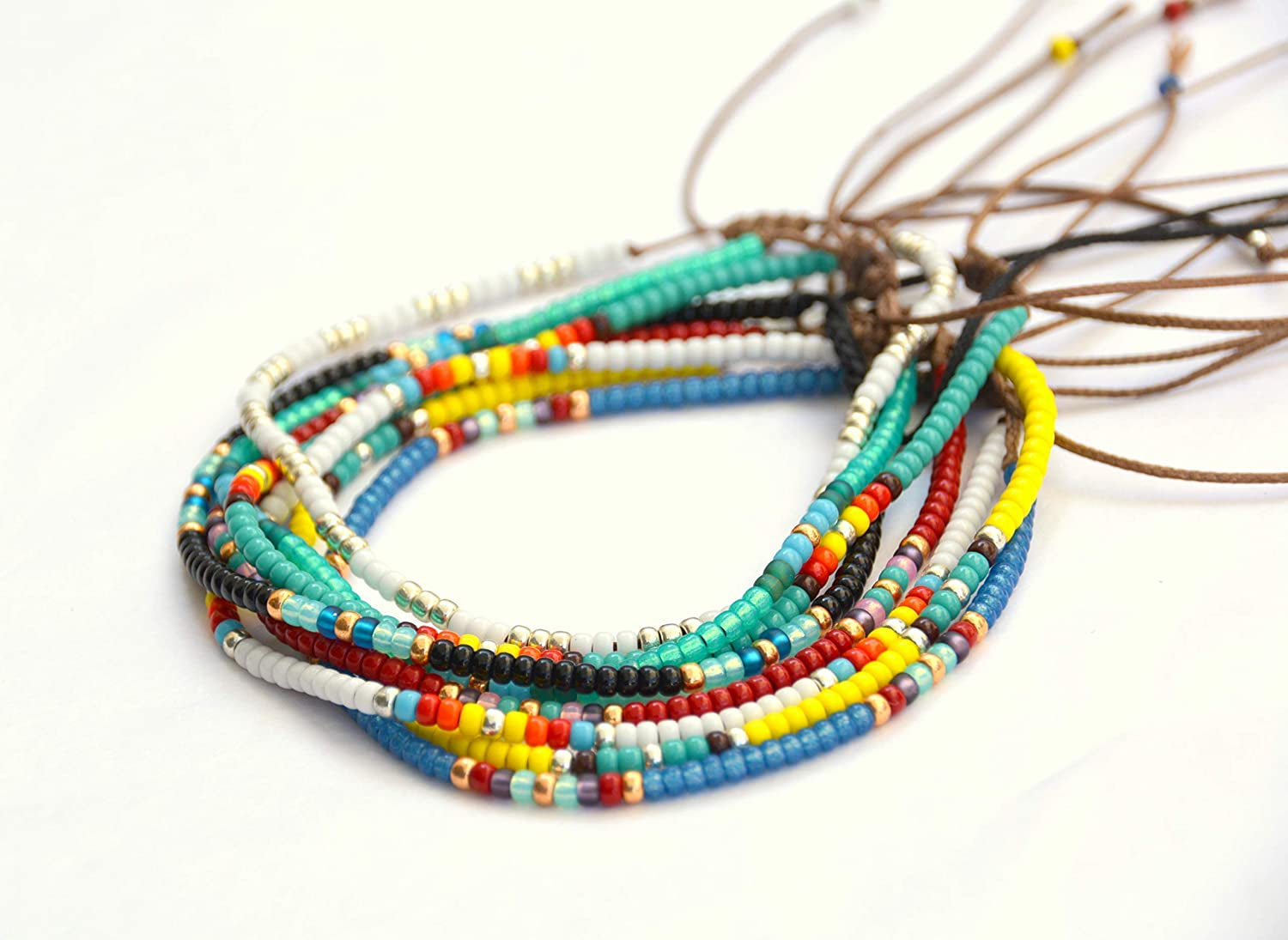Beaded Anklet for Women, Unique Boho Bohemian Hippie Native American Beach Waterproof Anklet, Blue Gold Colorful, Handmade by Tribes Apparel & Accessories > Jewelry > Anklets Tribes by Sara K   