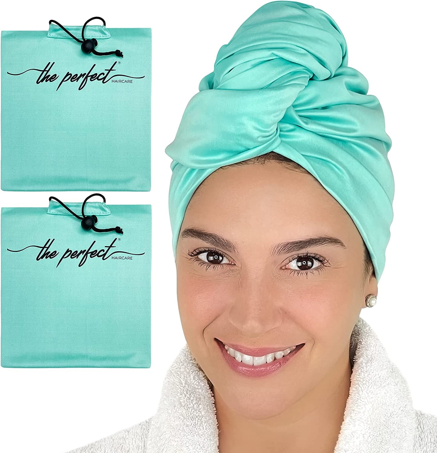 Microfiber Hair Towel Wrap - Ultra-Fine & Silky Smooth - Quick Drying - Absorbent Turban Twist for Curly & Long Hair for Girls & Kids - Anti-Frizz Curly Hair Product - the PERFECT HAIRCARE - Black Health & Beauty > Personal Care > Hair Care THE PERFECT HAIRCARE Aquamarine 2 