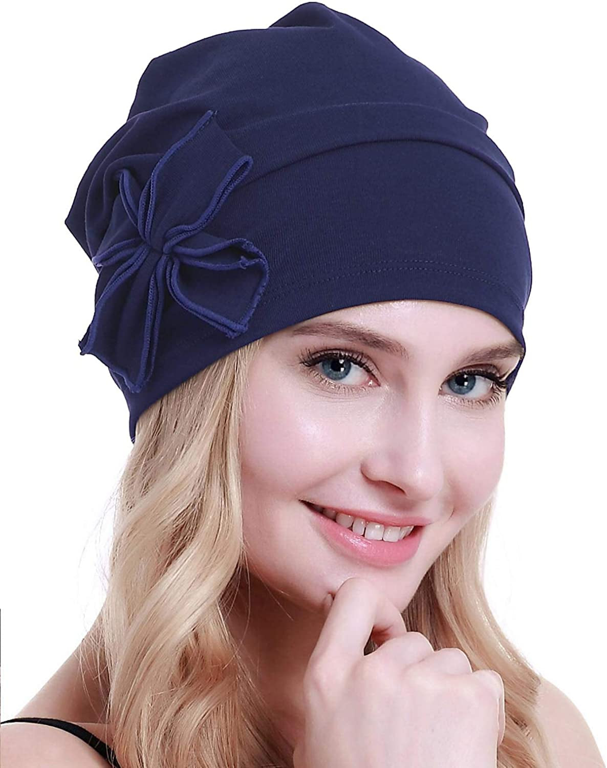 Osvyo Cotton Chemo Turbans Headwear Beanie Hat Cap for Women Cancer Patient Hairloss Apparel & Accessories > Clothing Accessories > Headwear osvyo Cotton Denim Blue. One Size 