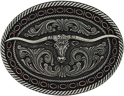 Montana Silversmiths Longhorn Collection Western Attitude Belt Buckle Apparel & Accessories > Clothing Accessories > Belt Buckles Montana Silversmiths Round Barbed - Two-tone Antiqued  