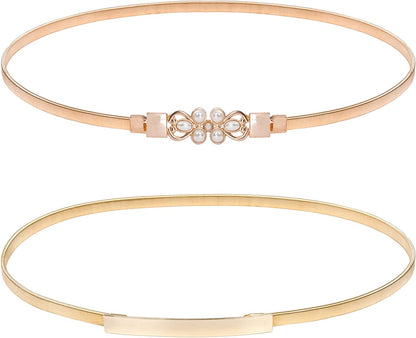 GRACE KARIN Women Skinny Metal Cinch Belt Gold Waistband Elastic Waist Belt CL633 Apparel & Accessories > Clothing Accessories > Belts GRACE KARIN 2 Pieces(style-4) Large 