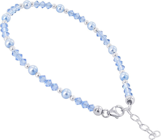Gem Avenue Blue Simulated Pearl with Austrian Crystals 8.5 to 10 Inch Sterling Silver Adjustable Anklet Ankle Bracelets Apparel & Accessories > Jewelry > Anklets Gem Avenue   