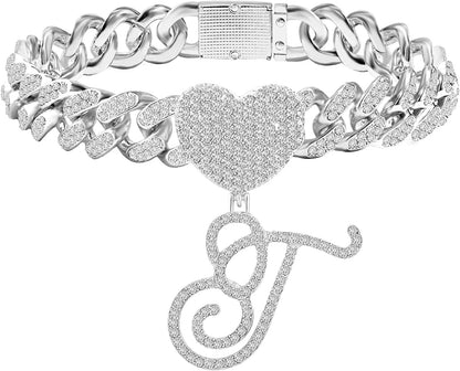 KKJTDS 13Mm Silver Cuban Link Anklets for Women Cursive Pendant Miami Cuban Link Chain Ankle Bracelets for Women Hip Hop Iced Out Letter Chain Anklet Apparel & Accessories > Jewelry > Anklets KKJTDS T  