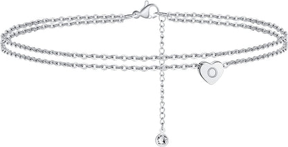 Turandoss Silver Heart Initial Ankle Bracelets for Women, 14K White Gold Filled Handmade Dainty Layered Silver Anklet Letter Initial Heart Ankle Bracelets for Women Silver Summer Foot Beach Jewelry Apparel & Accessories > Jewelry > Anklets Turandoss O  