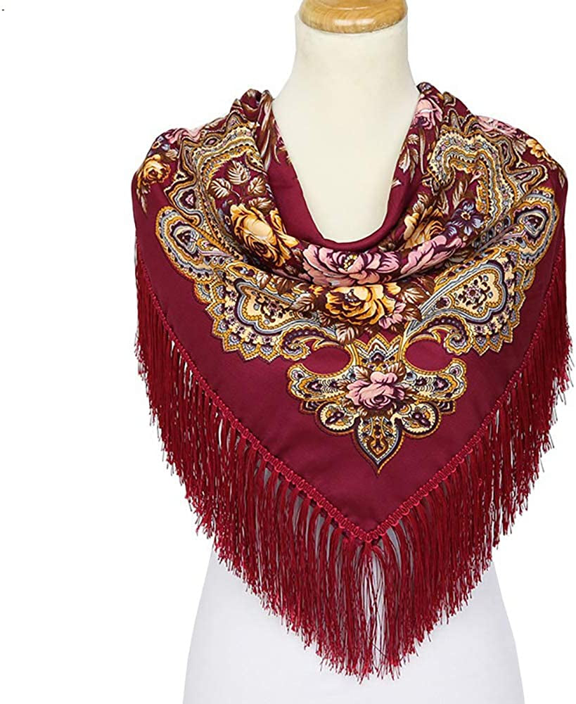 Uainhrt Tassel Scarf Cotton Large Square Shawl and Wraps,Versatile Gift Fringe Boho Shawl,43"×43" Apparel & Accessories > Clothing Accessories > Scarves & Shawls Uainhrt   