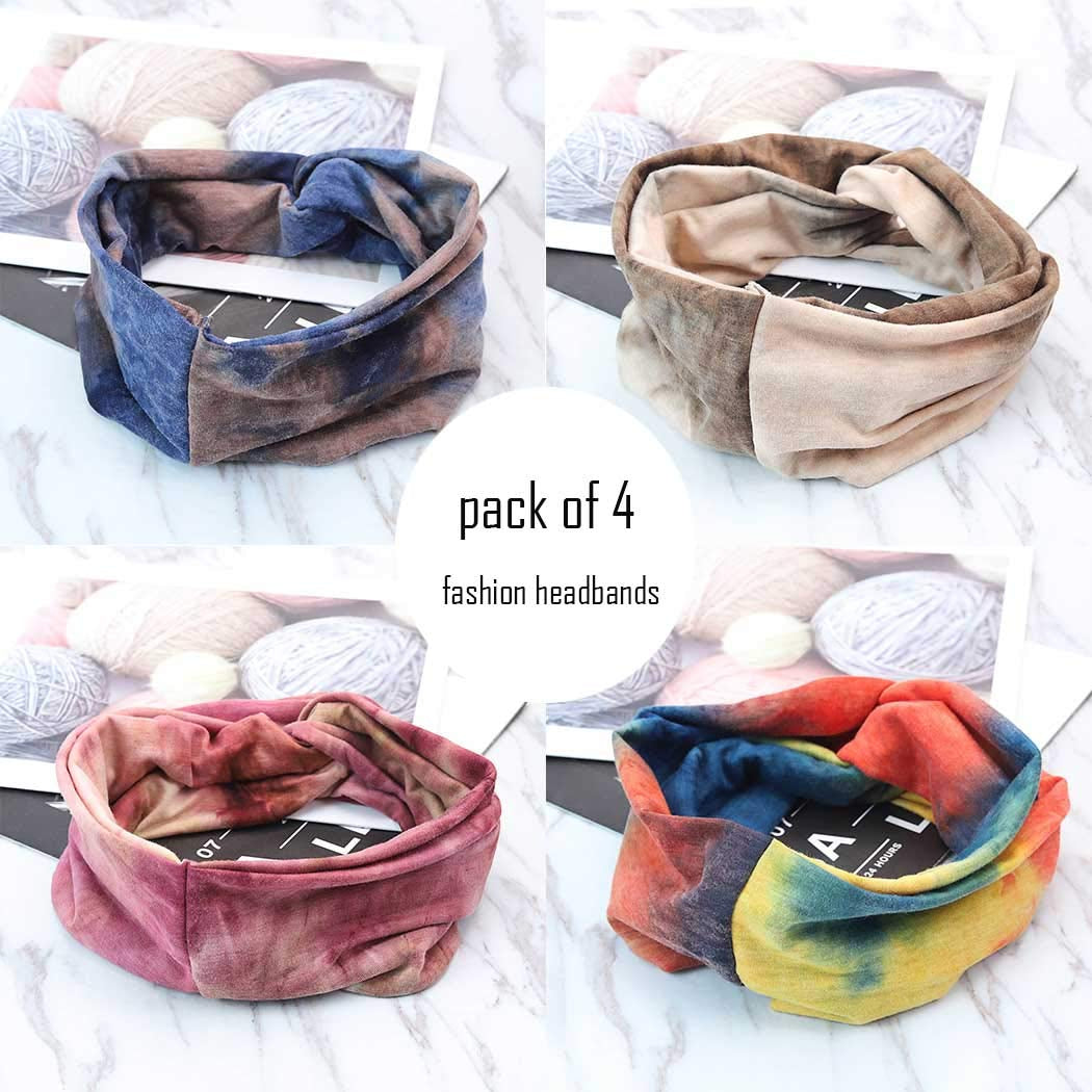 Gortin Boho Headbands Criss Cross Hair Bands Stretch Yoga Sweatband Turban Tie Dye Wide Head Wraps Twist Head Bands for Women and Girls4 Pcs (A-Tie Dye) Apparel & Accessories > Clothing Accessories > Bandanas & Headties GORTIN   