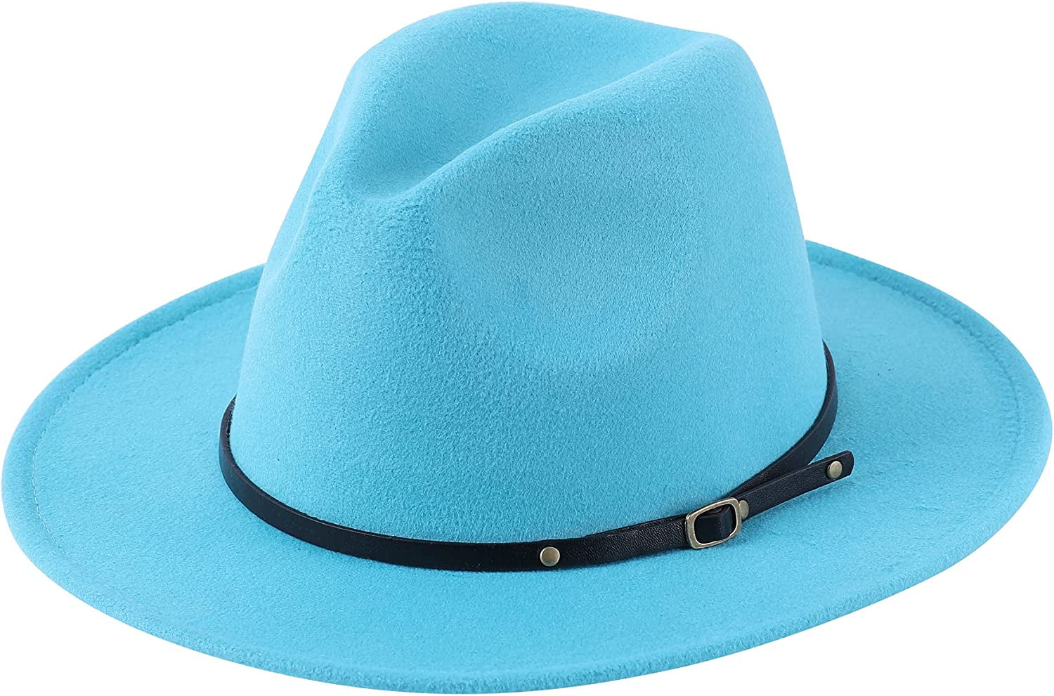 Lanzom Womens Classic Wide Brim Floppy Panama Hat Belt Buckle Wool Fedora Hat Apparel & Accessories > Clothing Accessories > Hats Lanzom Sky Blue One Size 