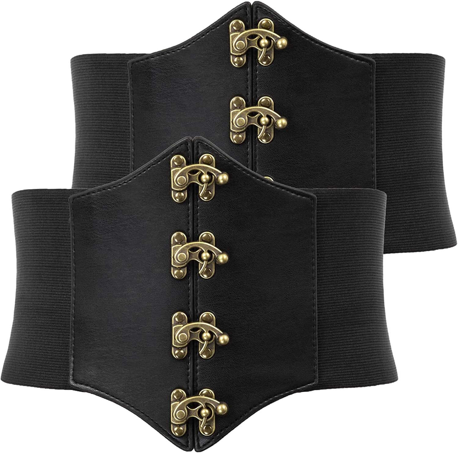 SCARLET DARKNESS Womens Steampunk Pirate Costumes Corset Belts Retro Buckle Wide Waist Cincher Apparel & Accessories > Clothing Accessories > Belts Scarlet Darkness Black-2 Pack X-Large 