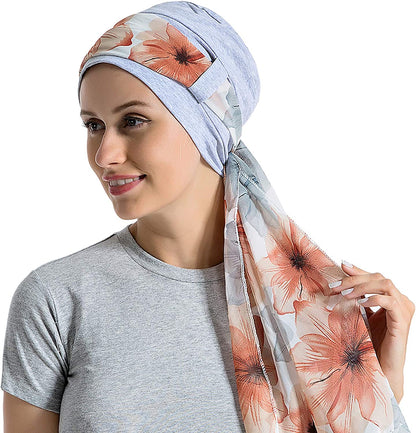 Bamboo Cotton Liner Chemo Headwear for Womenwith Silky Scarfs for Cancer Hair Loss Sleep Caps Beanie Gray Apparel & Accessories > Clothing Accessories > Headwear JarseHera   