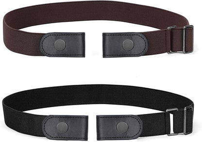 SANSTHS Buckle-Free Elastic Women Belt for Jeans without Buckle, Comfortable Invisible Belt No Bulge No Hassle Apparel & Accessories > Clothing Accessories > Belts SANSTHS D-gun Buckle(black+coffee) Fit pants 47"-65" 