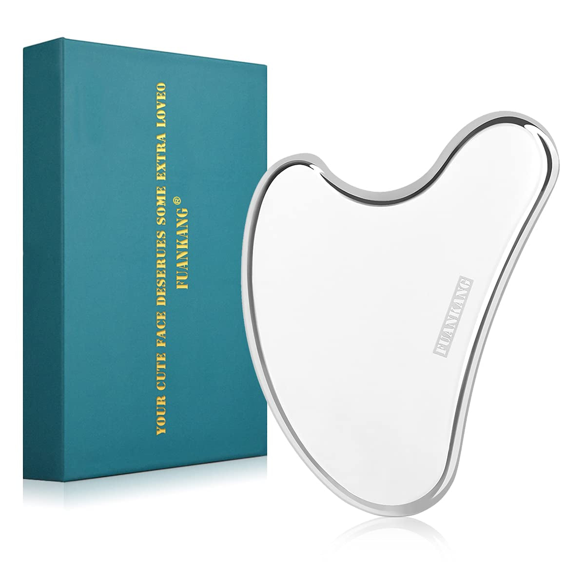 Gua Sha Facial Tools Stainless Steel Scraping Massage Tool for Face Stainless Steel Gua Sha Tool with Travel Pouch- by FUANKANG Health & Beauty > Personal Care > Cosmetics > Cosmetic Tools > Skin Care Tools FUANKANG A shape  