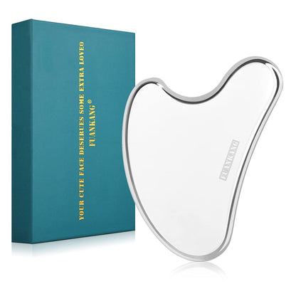 Gua Sha Facial Tools Stainless Steel Scraping Massage Tool for Face Stainless Steel Gua Sha Tool with Travel Pouch- by FUANKANG Health & Beauty > Personal Care > Cosmetics > Cosmetic Tools > Skin Care Tools FUANKANG A shape  