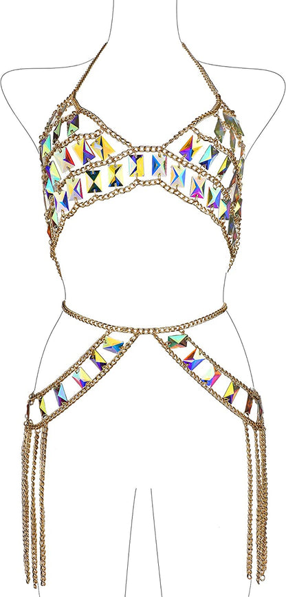 Ccbodily Body Chains Jewelry Accessories - Boho Crystal Tassel Bikini Set Beach Cosplay Bra Chain Body Jewelry for Women and Girls Apparel & Accessories > Jewelry > Body Jewelry CCbodily Style-1  