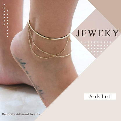 Jeweky Boho Layered Sequines Anklets Beads Foot Jewelry Chain Ankle Bracelets for Women and Girls (Silver) Apparel & Accessories > Jewelry > Anklets Jeweky   