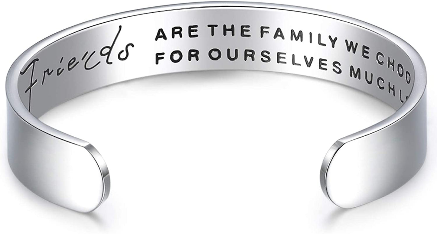 CERSLIMO Inspirational Gifts for Women Bracelet, Personalized Inspire Quotes Cuff Bangle Friendship Jewelry Graduation Encouragement Gift for Her Teen Girls Apparel & Accessories > Jewelry > Bracelets CERSLIMO Friends Are The Family You Choose…  