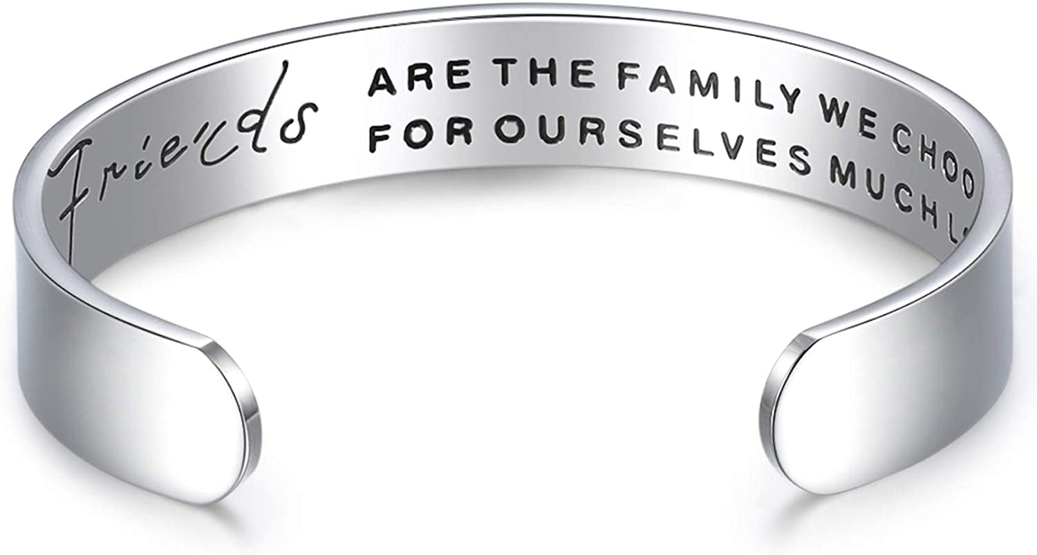 CERSLIMO Inspirational Gifts for Women Bracelet, Personalized Inspire Quotes Cuff Bangle Friendship Jewelry Graduation Encouragement Gift for Her Teen Girls Apparel & Accessories > Jewelry > Bracelets CERSLIMO Friends Are The Family You Choose…  