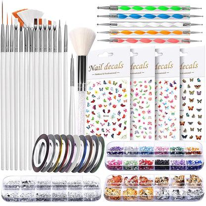 Nail Art Brushes, Nail Dotting Tools, Nail Dust Brush, Teenitor Nail Art Kit for Beginners, Butterfly Nail Art Stickers, Nail Art Rhinestone, Nail Art Foil, Nail Art Striping Tapes, Nail Design Kit Health & Beauty > Personal Care > Cosmetics > Cosmetic Tools > Nail Tools Teenitor White  