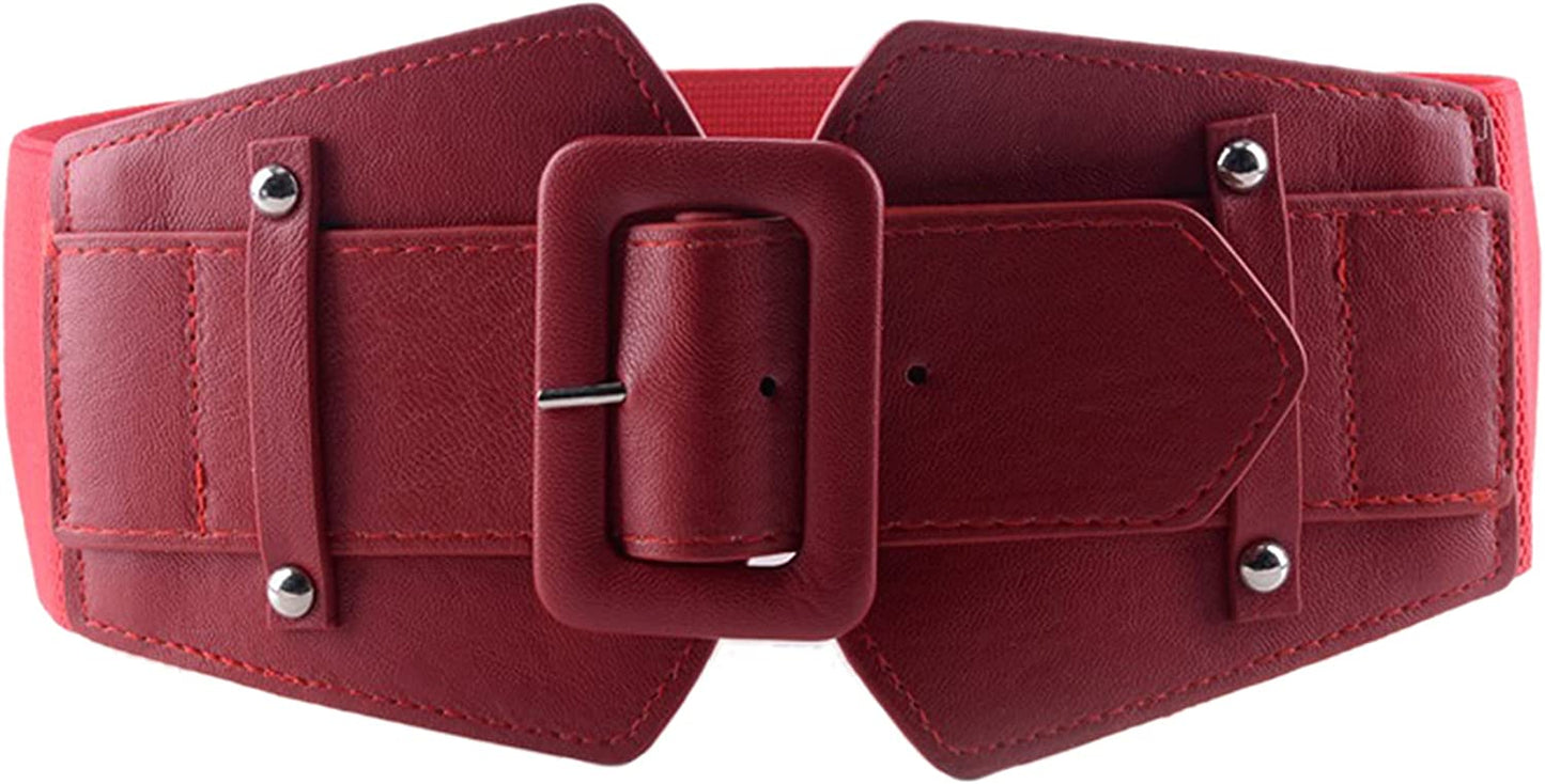 CLARA Women Vintage Western Waist Belt Double Buckle Belt PU Leather Waistband for Jeans Dress Apparel & Accessories > Clothing Accessories > Belts CLARA 06415red  