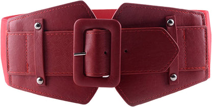 CLARA Women Vintage Western Waist Belt Double Buckle Belt PU Leather Waistband for Jeans Dress Apparel & Accessories > Clothing Accessories > Belts CLARA 06415red  
