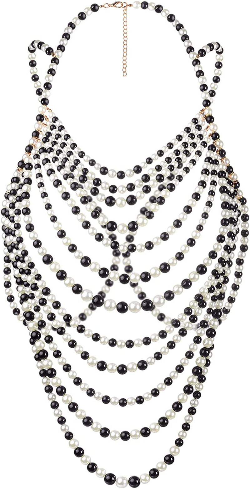 BELLULULU Women'S Pearl Body Chain Bra Sexy Bikini Body Chain-Shoulder Necklace Paris Fashion Body Chain Jewelry Show Apparel & Accessories > Jewelry > Body Jewelry BELLALULU Pearl-C  
