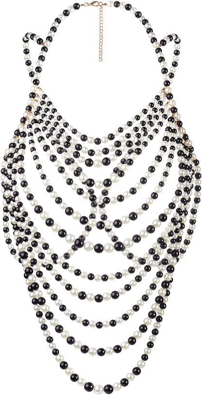 BELLULULU Women'S Pearl Body Chain Bra Sexy Bikini Body Chain-Shoulder Necklace Paris Fashion Body Chain Jewelry Show Apparel & Accessories > Jewelry > Body Jewelry BELLALULU Pearl-C  