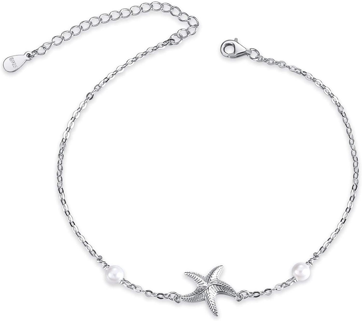 POPLYKE 925 Sterling Silver Infinity/Cross/Mermaid/Starfish/Pearl Anklet for Women Summer Jewelry Apparel & Accessories > Jewelry > Anklets POPLYKE B - Starfish Anklet  