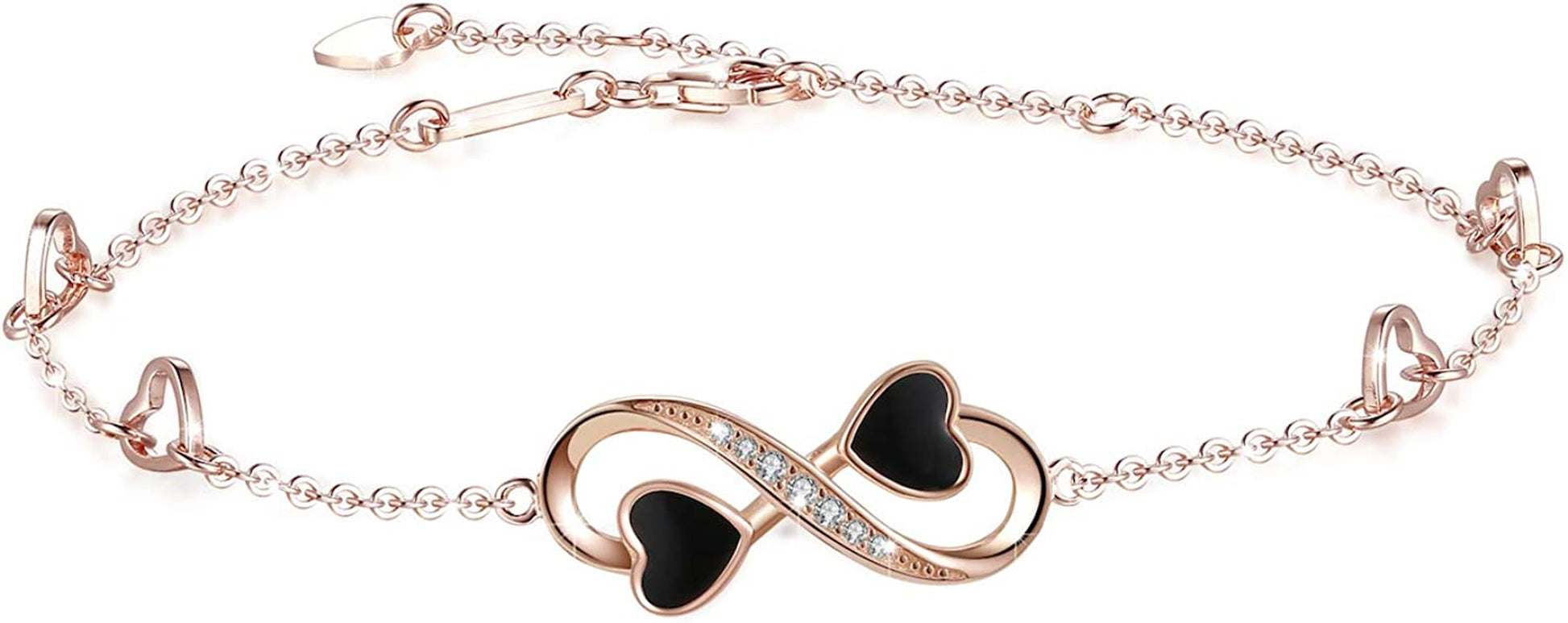 Infinity Ankle Bracelet for Women, 925 Sterling Silver Charm Adjustable Anklet, Large Bracelet Fine Jewelry ♥ Mothers Day Gifts ♥ White Gold / Rose Gold Plated Apparel & Accessories > Jewelry > Anklets PUPILLEMON infinity love anklet rose gold  