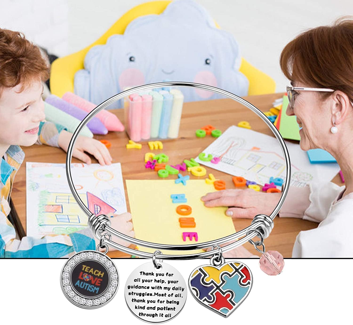 UJIMS Autism Teacher Quote Gifts SPED Teacher Bracelet Thank You for All Your Help Appreciation Jewelry for PPCD Teacher Educator Gift Apparel & Accessories > Jewelry > Bracelets UJIMS   