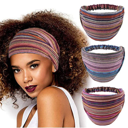 CAKURE Boho Wide Headbands African Head Wraps Stretchy Hairbands Stripe Turban Head Bands for Women and Girls Pack of 3 (Set1) Apparel & Accessories > Clothing Accessories > Bandanas & Headties CAKURE Set1  