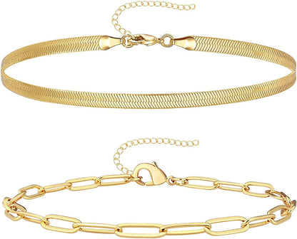 Reoxvo Dainty Gold Chain Bracelets Set for Women 14K Real Gold Plated Link Chain Bracelets for Women Trendy Gold Stackable Bracelets for Women Adjustable 7"+2" Apparel & Accessories > Jewelry > Bracelets Reoxvo Style 12  