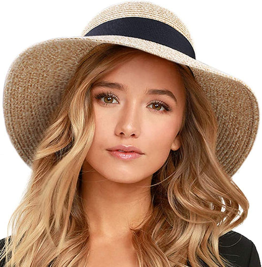 FURTALK Womens Beach Sun Straw Hat UV UPF50 Travel Foldable Brim Summer UV Hat Apparel & Accessories > Clothing Accessories > Hats KYLIE MAX Mixed Beige Medium 