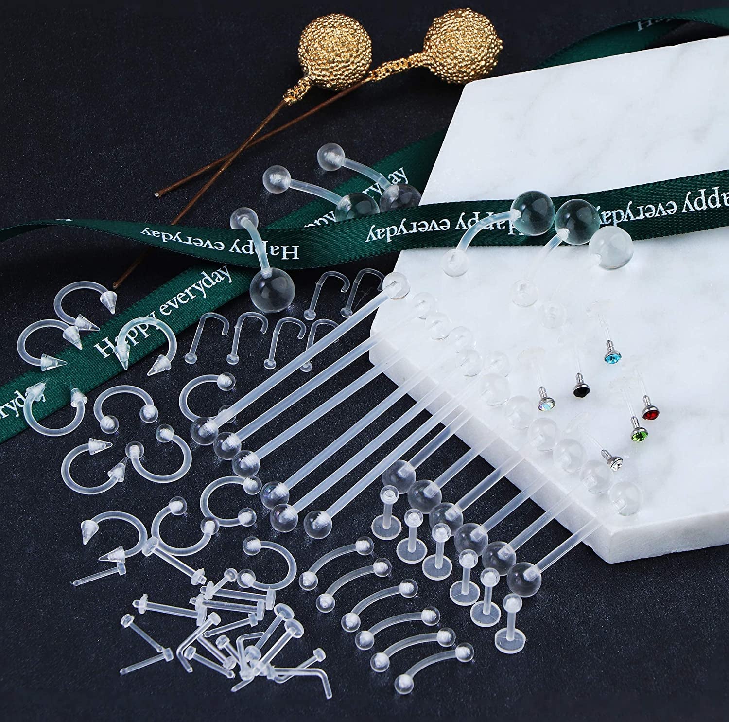 Jstyle 72Pcs 14G-20G Acrylic Body Piercing Lot Nose Ring Horseshoe Lip Tongue Eyebrow Tragus Body Piercing Navel Rings Barbells Apparel & Accessories > Jewelry > Rings Jstyle   