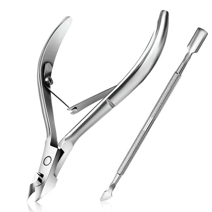 Cuticle Trimmer with Cuticle Pusher, Easkep Cuticle Remover Cuticle Nipper Professional Stainless Steel Cuticle Cutter Clipper Pedicure Manicure Tools for Fingernails and Toenails (D501-Black) Health & Beauty > Personal Care > Cosmetics > Cosmetic Tools > Nail Tools Easkep D501-Silver  