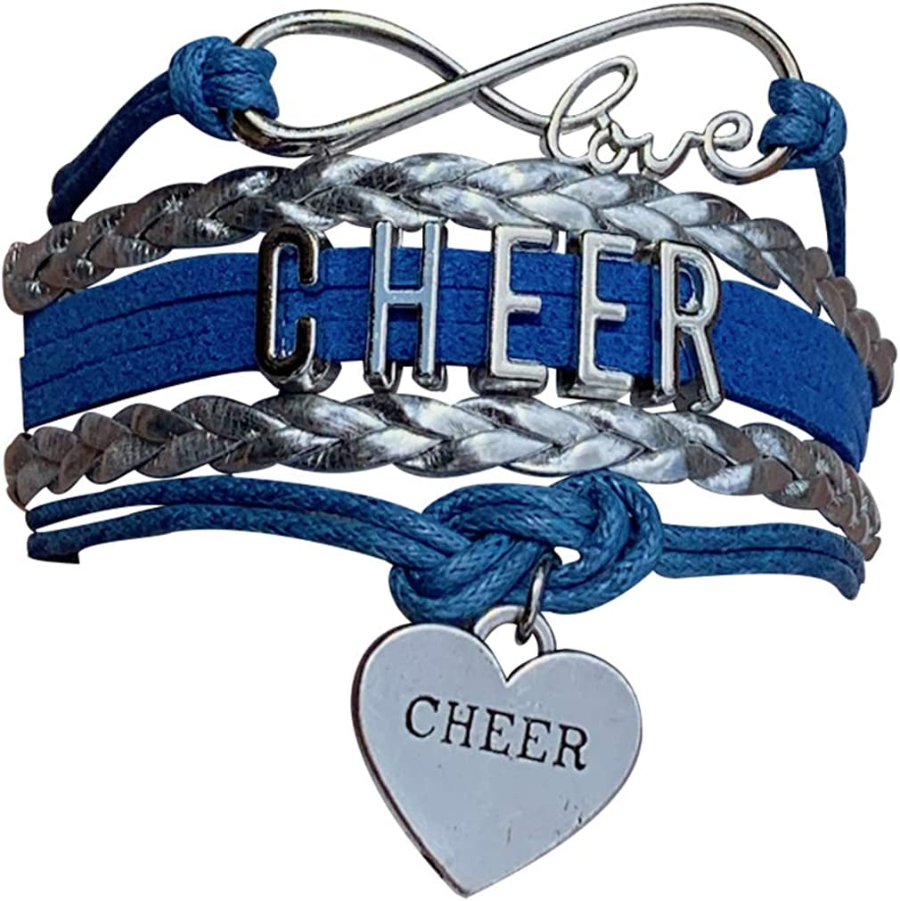 Cheer Charm Bracelet- Girls Infinity Love Adjustable Cheerleading Jewelry in Team Colors for Cheerleaders Apparel & Accessories > Jewelry > Bracelets Sportybella Blue/Silver  