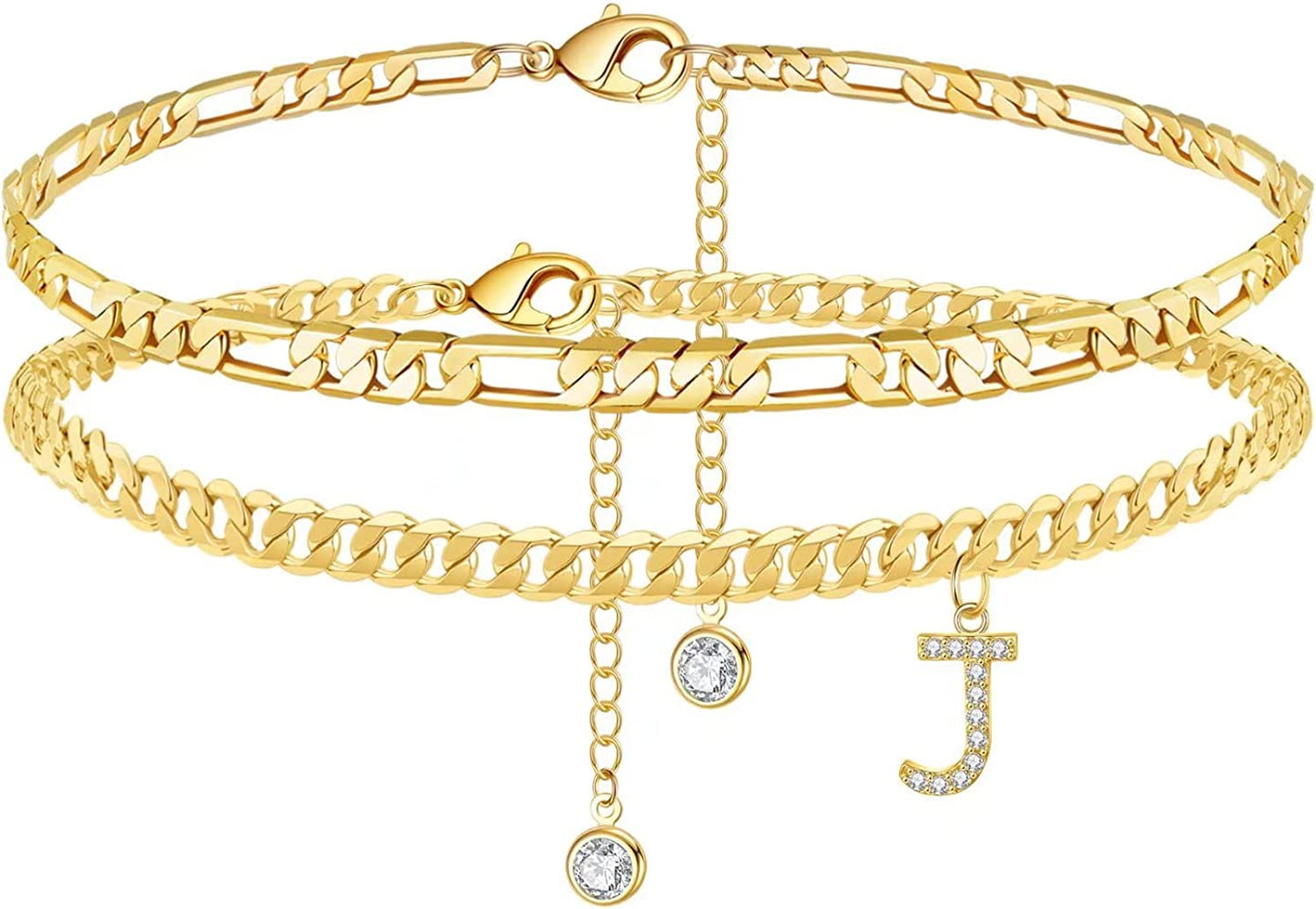 Initial Ankle Bracelets for Women, 14K Gold Plated Layered Initial Cubic Zirconia Ankle Bracelets Dainty Beach Letter Initial Anklet A-Z Gold Anklets for Women Teen Girls Foot Jewelry Gifts Apparel & Accessories > Jewelry > Anklets IEFSHINY J  