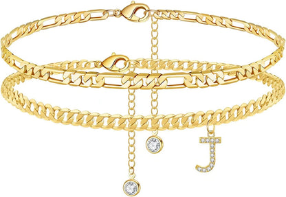 Initial Ankle Bracelets for Women, 14K Gold Plated Layered Initial Cubic Zirconia Ankle Bracelets Dainty Beach Letter Initial Anklet A-Z Gold Anklets for Women Teen Girls Foot Jewelry Gifts Apparel & Accessories > Jewelry > Anklets IEFSHINY J  