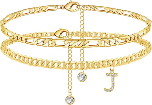 Initial Ankle Bracelets for Women, 14K Gold Plated Layered Initial Cubic Zirconia Ankle Bracelets Dainty Beach Letter Initial Anklet A-Z Gold Anklets for Women Teen Girls Foot Jewelry Gifts Apparel & Accessories > Jewelry > Anklets IEFSHINY J  