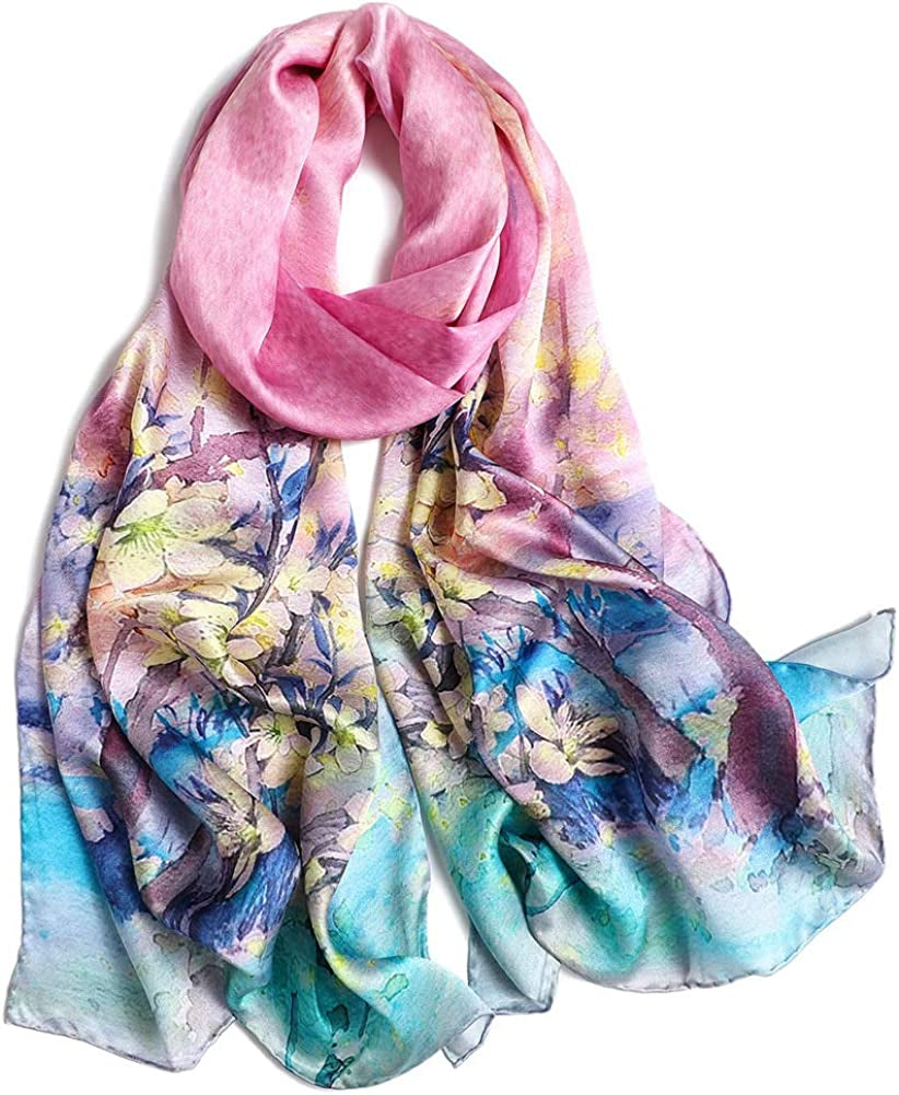 Women'S Mulberry Silk Scarf Floral Print Satin Long Scarf Wrap Shawl Apparel & Accessories > Clothing Accessories > Scarves & Shawls Smi&Love Pxdy09  
