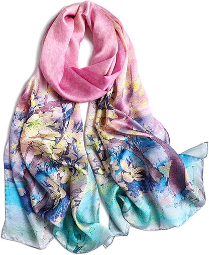 Women'S Mulberry Silk Scarf Floral Print Satin Long Scarf Wrap Shawl Apparel & Accessories > Clothing Accessories > Scarves & Shawls Smi&Love Pxdy09  