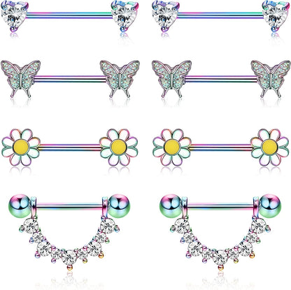 FINREZIO 4Pairs 14G Nipple Rings 316L Surgical Steel Flower Nipple Tongue Ring Barbell Piercing for Women Body Piercing Jewelry Apparel & Accessories > Jewelry > Body Jewelry FINREZIO Color  