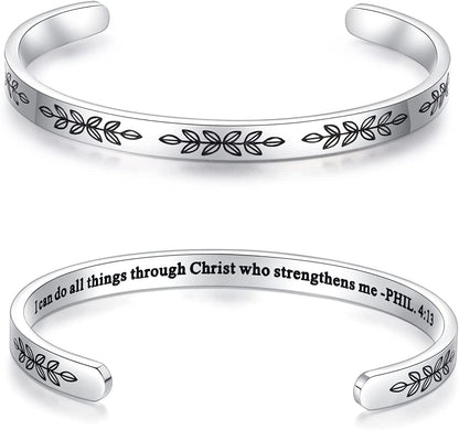 Aryahozel Motivational Cuff Bracelet for Women Girls, Personalized Jewelry Gifts for Her Daughter Mom Sister Niece Best Friends, Engraved Different Sayings Apparel & Accessories > Jewelry > Bracelets AryaHozel Christian Gift-I can do all things through Christ who strengthens me…  