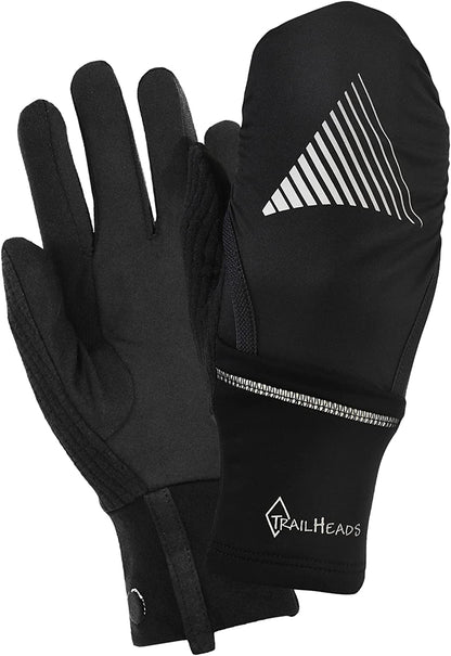 Trailheads Men'S Touchscreen Gloves with Reflective Waterproof Mitten Shell - Convertible Running Gloves Apparel & Accessories > Clothing Accessories > Gloves & Mittens TrailHeads black / reflective Medium-Large 